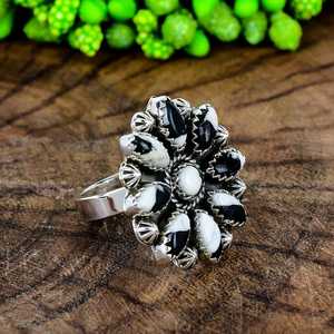 White Buffalo Turquoise Cluster <b>Ring</b> Sterling <b>Silver</b> Boho Western <b>Statement</b> Jewelry - Product Image 2
