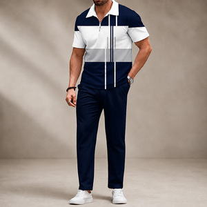 Conjunto Deportivo Polo Sublimado con Cierre de Cremallera, Personalizado, de Secado Rápido, Estilo Urbano, Informal, de Verano, de 2 Piezas, con Bloques de Color - Product Image 3