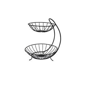 2 Tier Round Wire Storage Basket Stand Black Metal <b>Kitchen</b> Organizer Minimalist Design Durable Wire <b>Rack</b> for Tableware Display - Product Image 1