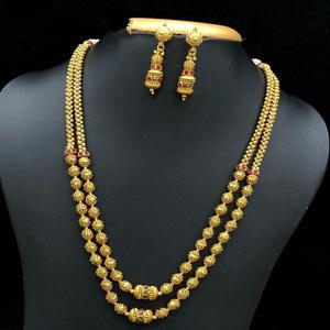 Designer Gold Plated Antique Style 2-Layered Necklace Set with Multi Stones for Wedding - Product Image 1