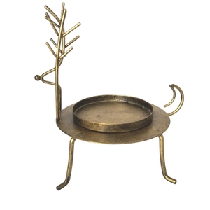 Candelabro de Lujo Hecho a Mano con Escultura de Ciervo en Metal Dorado y Portavelas de Cristal Transparente, Pieza Decorativa - Product Image 3