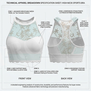 Hot Selling Custom Design High Neck Sports Bra Floral Mesh Racerback <b>Padded</b> Yoga Fitness Workout Breathable Plus Size Sports Bra - Product Image 2