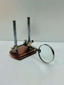 Loupe en laiton antique faite à la main, durable, avec support en bois réglable |   Loupe de bureau moderne - Product Image 5