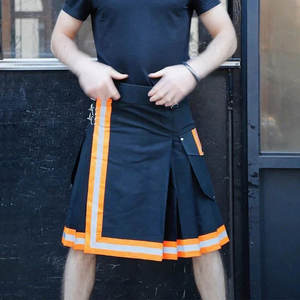 Bande réfléchissante orange de sécurité, kilt utilitaire noir pour pompiers, kilt de travail tactique 100% coton pour hommes - Product Image 1