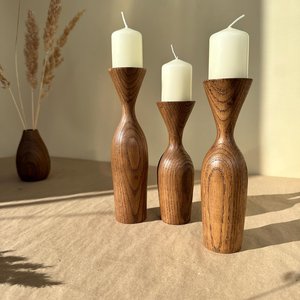Portavelas de Madera Hechos a Mano, Forma Cónica, Madera Natural, Decoración del Hogar, Estilo Rústico - Product Image 5