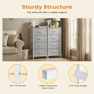 Cómoda Rústica de Madera de Roble con 4 Cajones y Tela, Organizador de Armario para Dormitorio, Mueble de Almacenamiento, Soporte para TV, Gris Claro - Product Image 3