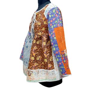 Bohemian Eco-Friendly Modern Cotton Multi Color Patchwork <b>Dress</b> <b>Long</b> <b>Sleeve</b> O-Neck Quilted <b>Tunic</b> - Product Image 2