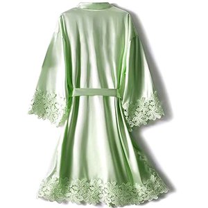 Floral Lace Kimono Robe Women <b>Satin</b> Bridal Sleepwear Sexy Sheer Lingerie Wedding Honeymoon Dressing Gown - Product Image 2
