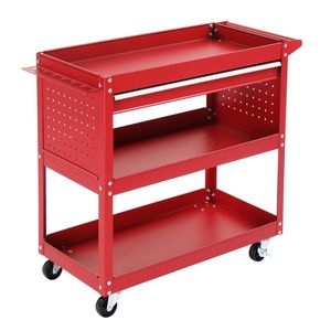 3 Tier Heavy Duty Metal Rolling Tool Cart Large 330 lb Load Storage with <b>Pegboard</b> Drawer 4 <b>Hooks</b> 4-in-1 Utility Cart on Wheels - Product Image 2