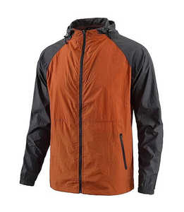 Men's Hooded Windproof Jacket Color Blocking Orange Black Polyester Casual Autumn Outdoor Zipper Closure Regular Fit - Product Image 1