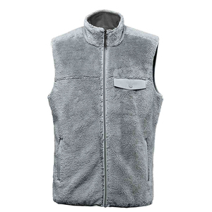 Chaleco de lana sherpa gris para hombre con cierre de cremallera y cuello alto sin mangas - Product Image 5