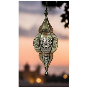 Luxury Moroccan Style Iron Lantern with Geometric Pattern and <b>Long</b> Lasting Powder Coated Surface for Patio Lighting - Product Image 3