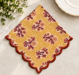 Serviette en tissu carrée brodée personnalisée RIDHI, motif floral, 100% coton, lavable, design élégant, bord festonné fait main, durable - Product Image 1