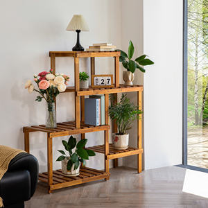 Estante para Macetas de Madera Natural con Capacidad para 8 Macetas, Diseñado para una Colocación Equilibrada de Plantas y una Exhibición que Ahorra Espacio - Product Image 1