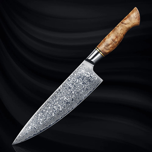 Cuchillo de Cocina Artesanal de Acero Damasco de Alta Calidad con Hoja de Acero Estriado y Funda de Cuero Ecológica y Duradera para Exteriores - Product Image 1