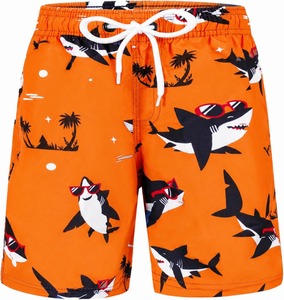 Short de bain pour homme en tissu Oxford écologique à séchage rapide, noir, avec cordon de serrage et imprimé étoile de mer et lune - Product Image 3