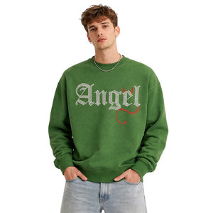 New Fashion men Green <b>Sweatshirt</b> Rhinestone Embellished “Angel” Print Long Sleeve Loose Casual Pullover Top Quality <b>Sweatshirt</b> - Product Image 1