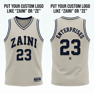 Maillot de basketball pour hommes, qualité supérieure, 180 GSM, maille polyester respirante, blanc cassé et bleu marine, broderie personnalisée, logo en twill, uniforme d'équipe - Product Image 1
