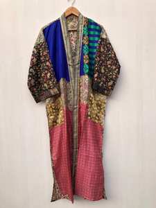 ชุดคลุมชายหาดอินเดียแขนยาว คอวี ผ้าไหมซารี พิมพ์ลายดอกไม้ น้ำหนักเบา ชุดกิโมโน ซารี  นำเข้าโดยตรงจากผู้ค้าปลีก - Product Image 3