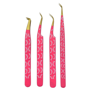 Pince à épiler professionnelle rose à motif blanc en acier inoxydable anti-magnétique, pointes de précision 10 mm pour extensions de cils - Product Image 5