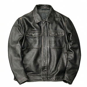 Casual wear Customized <b>Men's</b> PU Leather <b>Bike</b> <b>Jacket</b> Loose Fit Plus Size Turn-Down Finished Garment Dyed Heated Fleece - Product Image 1