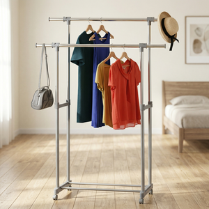 Perchero Metálico Multifuncional de Doble Barra para Almacenamiento en Armario, Cocina, Baño, Sala de Estar, Organizador de Ropa Versátil - Product Image 3