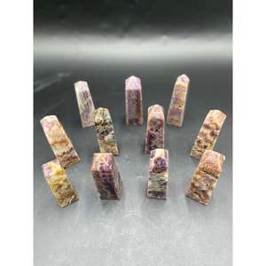 Tour de calcite violette polie de 9 cm, pointe de cristal naturel à bandes, décoration de la maison, décorations en cristal - Product Image 2