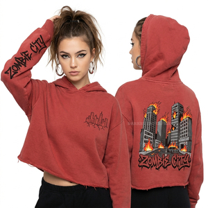 Sweat-shirt à capuche oversize pour femme, impression personnalisée motif squelette, bords déchirés, haute qualité, vente en gros pour fabricants - Product Image 5