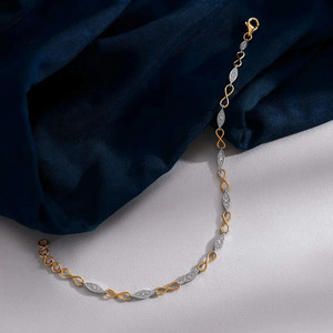 <b>Infinity</b> Leaf Diamond <b>Bracelet</b> with Yellow Gold Link Design and Marquise Cluster Accents - Product Image 4