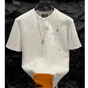 T-shirt décontracté pour homme 100 % polyester, col rond, imprimé strass, motif uni, tissé, vierge, vente en gros - Product Image 5