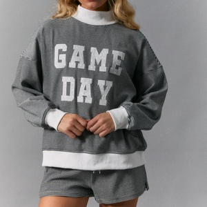Sweat-shirt à col montant rayé pour femme avec logo personnalisé, coupe oversize, manches longues, pull de sport, fabricant - Product Image 1