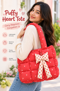 Sac fourre-tout en coton matelassé rouge avec fermeture éclair et doublure en polyester pour femmes, style japonais, voyage - Product Image 2