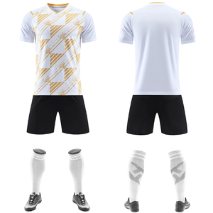 Ensemble de maillot de football géométrique blanc et or pour homme, manches courtes, col en V, polyester respirant, uniforme toutes saisons pour adulte - Product Image 1