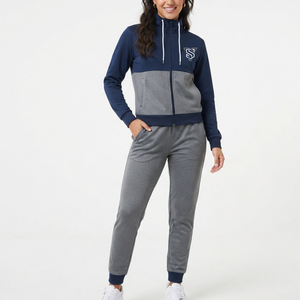 Conjunto Deportivo de Punto Sólido para Mujer, Transpirable, de Secado Rápido, con Capucha y Manga Larga, Estilo Casual, Corte Regular, para Invierno, en Gris y Azul Marino - Product Image 5