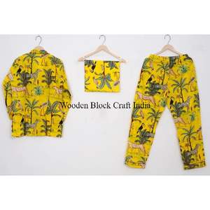 New Design Soft and Breathable Material Pure Cotton jungle Printed Designer Night Suits <b>Top</b> and Pajama Sets from India Wholesale - Product Image 4