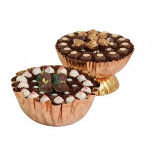 Bol de service rond en métal à deux niveaux, finition cuivre martelé, pour présentation de desserts, idéal pour la vaisselle de mariage et la décoration intérieure - Product Image 6