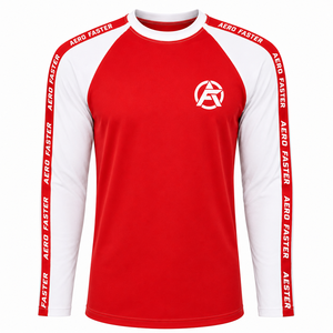 Camiseta Casual Aero Faster para Hombre, Roja, Manga Corta, Cuello Redondo, Transpirable, 100% Algodón, Corte Holgado, Color Sólido, Franja Lateral - Product Image 1