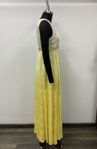 Yellow Strapless Pleated Maxi <b>Dress</b> A-Line <b>Loose</b> Casual <b>Summer</b> Solid Woven Polyester <b>Dress</b> - Product Image 3