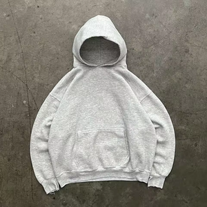 Sudadera con capucha gris jaspeado personalizada para hombre, con cremallera completa, hombros caídos, bolsillos delanteros, manga larga, estilo casual urbano. - Product Image 4
