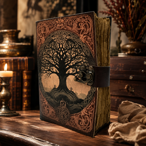 Vintage Celtic Tree Life Embossed Leather Journal Softcover Sketchbook 100 Sheets Free Wood Cotton Deckle Edge Antique Paper Gif - Product Image 1