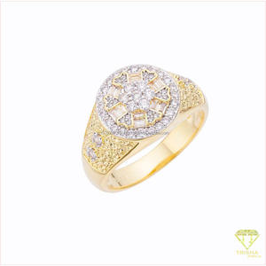 Bague Chevalière Ronde en Argent Sterling 925 avec Diamant Moissanite et Motif Floral Géométrique – Bijoux de Luxe Tendance en Gros - Product Image 5