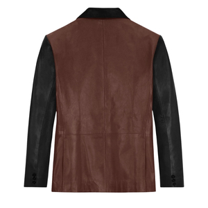 Chaqueta de Cuero Genuino Marrón para Hombre, Marca Leather Cult, Mangas Negras, Cierre de un Botón, Corte Entallado, Estilo Casual Elegante - Product Image 2