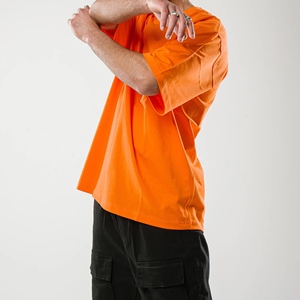 T-shirt à manches courtes pour homme, coupe classique, écologique, respirant, 220g, orange, col rond, décontracté, en jersey de coton - Product Image 4