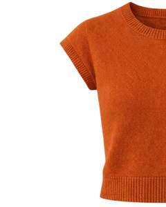 Suéter de Punto sin Mangas para Mujer, Color Naranja Óxido, Personalizado, Suave y Ligero, Cuello Redondo, Informal, Chaleco de Verano, Elegante y Moderno - Product Image 3