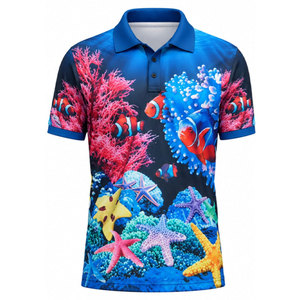 Camisa Polo de Manga Corta para Hombre con Estampado de Peces de Arrecife de Coral Oceánico y Cuello con Botones - Product Image 2