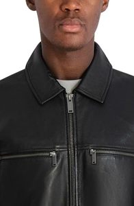 Chaqueta de Moto de Invierno para Hombre, de Cuero de Oveja Negro, Impermeable, con Cuello Alto, Cierre de Cremallera, Corte Regular, Color Sólido - Product Image 4