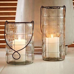 Handmade Glass Candle <b>Lantern</b> with Black Wire Hanging <b>Christmas</b> Home Decor - Product Image 1