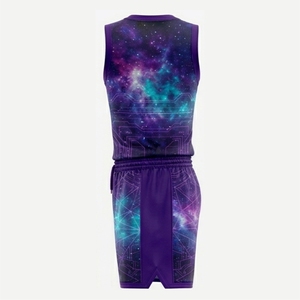 Ensemble de maillot de basket sans manches pour homme de qualité supérieure, imprimé galaxie violet, uniforme de sport à séchage rapide, kit d'entraînement toutes saisons - Product Image 2