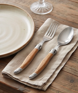 Silver <b>Flatware</b> Collection With Natural Wooden Handles Elegant Tabletop Cutlery Set With Comfortable Grip For Dining Serving - Product Image 5
