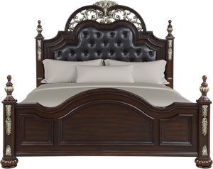 Luxury Classic Queen Bed Made Of Solid Mahogany Wood High Quality With PU leather <b>backrest</b> For Furniture Bedroom. - Product Image 1